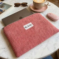 housse ordinateur portable terracotta en velours côtelé personnalisée sans poignée
