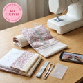 Kit couture pochette de rangement à rouler en tissu fleuri et nid d’abeille, filet, élastique et molleton
