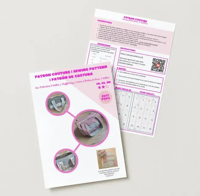 Patron de couture - Sac polochon 2 tailles avec tuto vidéo
