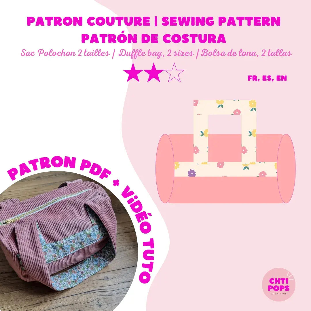 Patron de couture - Sac polochon 2 tailles avec tuto vidéo