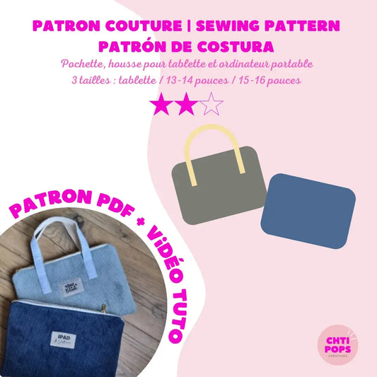 Patron de couture - Housse pour tablette ou ordinateur portable avec tuto vidéo