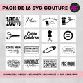 16 SVG thème "Atelier couture" - Fichiers Découpe pour Cricut, ScanNCut, Silhouette - Idéal Stickers, Flex et Personnalisation Chtipops Créations