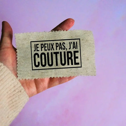 Étiquette en tissu personnalisée avec inscription floquée Je peux pas j'ai couture tenue à la main pour création artisanale