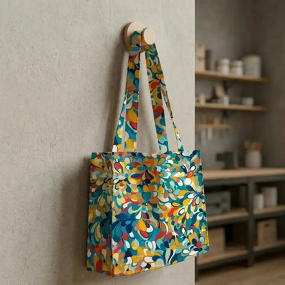 grand sac cabas en coton enduit multicolore à imprimé abstrait suspendu