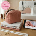 kit couture trousse maquillage nid d’abeille avec tissus, fermeture éclair et tutoriel vidéo