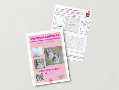 Patron de couture - Sac pochon avec anse "Lapinou" et "Chatoune" Chtipops Créations