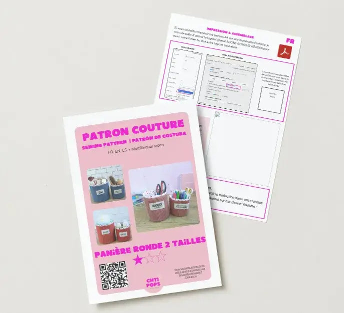 Patron de couture - Panier de rangement rond 2 tailles avec tuto vidéo