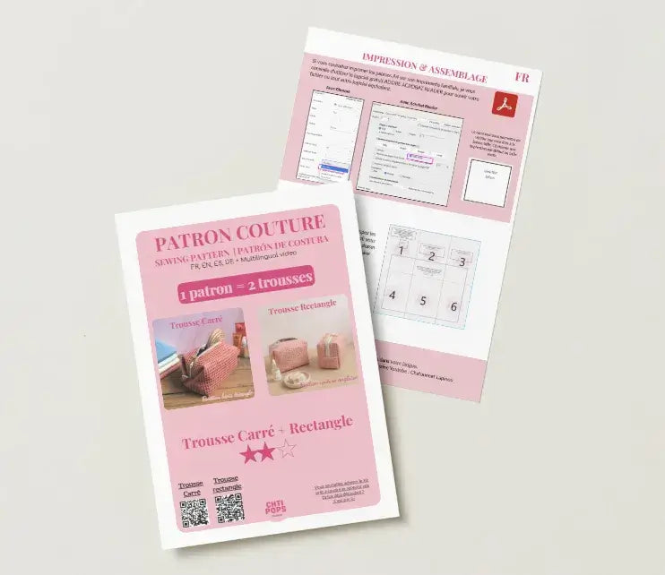 Patron de couture 2 en 1 - Trousse carrée ou trousse rectangle