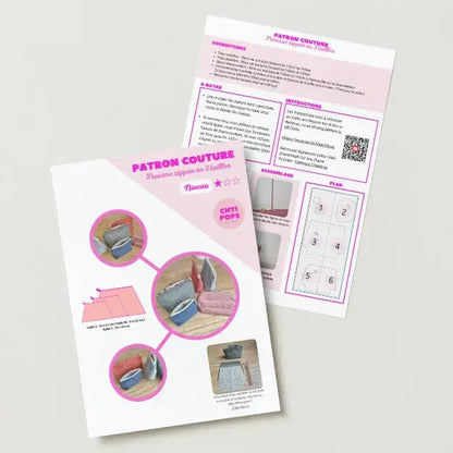 Patron de couture - Trousse zippée doublée 3 tailles avec tuto vidéo Chtipops Créations