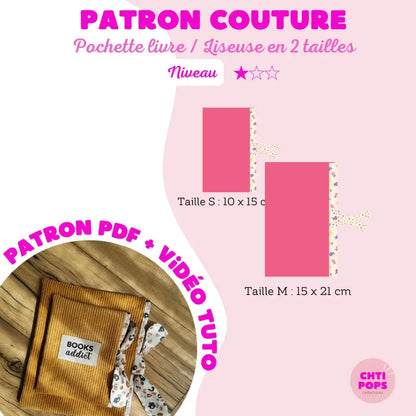 Patron de couture - Pochette à livres et liseuses 2 tailles avec tuto vidéo Chtipops Créations
