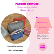Patron de couture - Trousse zippée doublée 3 tailles avec tuto vidéo Chtipops Créations