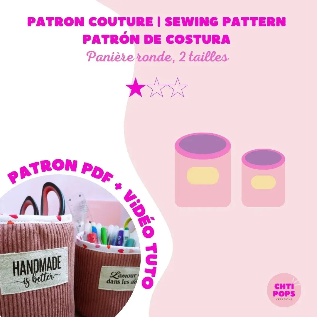 Patron de couture - Panier de rangement rond 2 tailles avec tuto vidéo