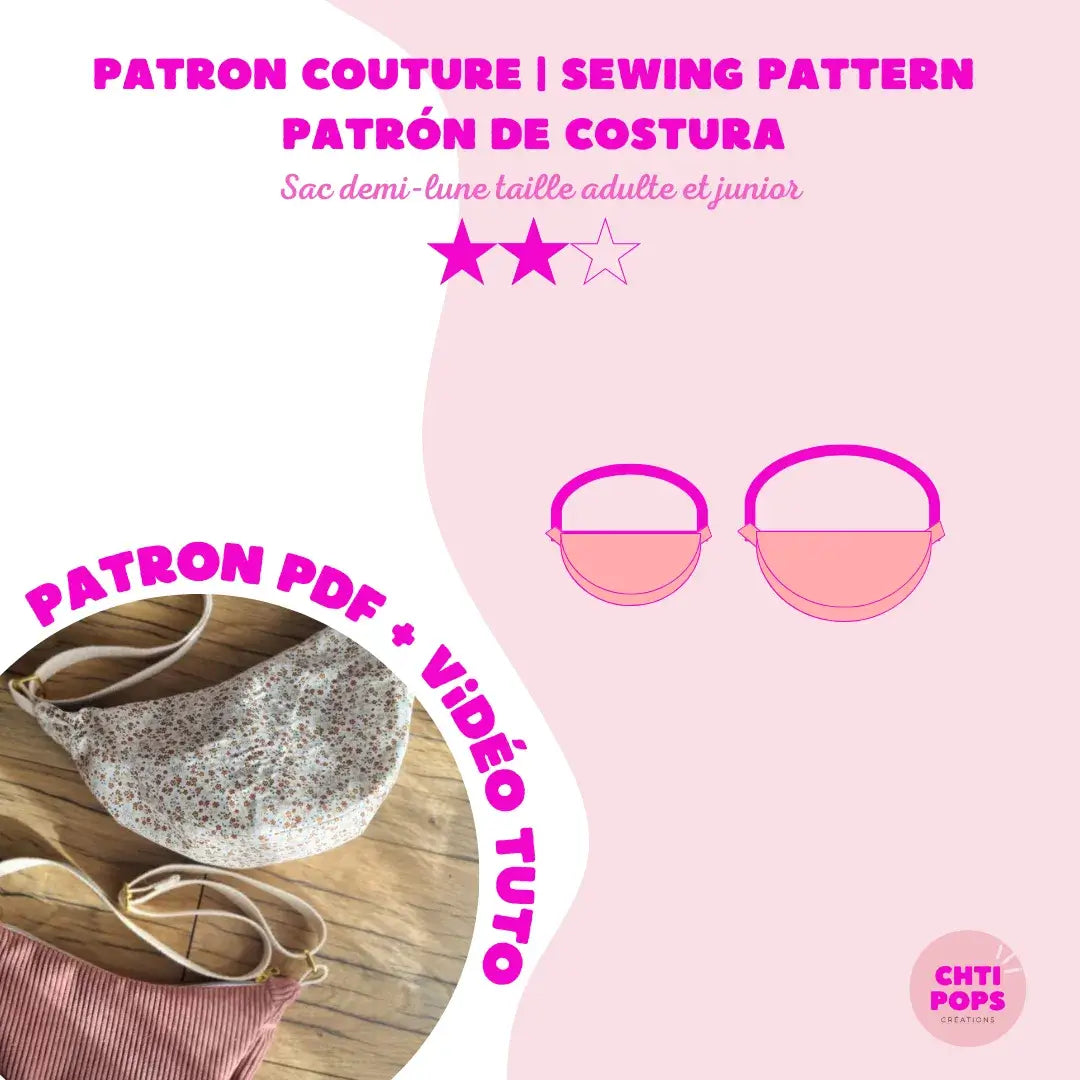 Patron de couture - Sac banane demi-lune adulte et junior avec tuto vidéo
