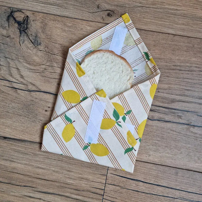 pochette sandwich tissu motif citron format pain de mie avec rabat pliable et fermeture scratch