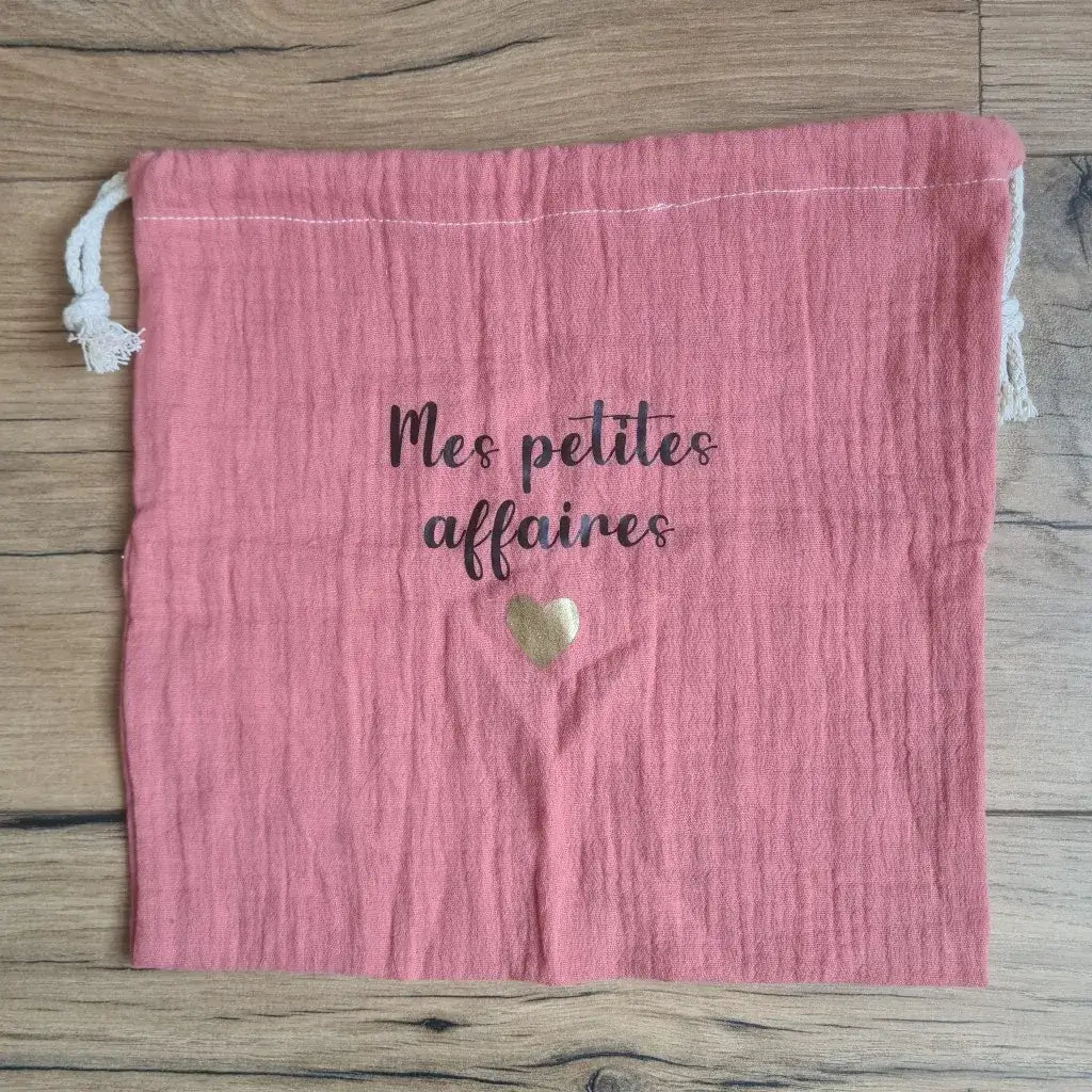 [EN STOCK] Sac pochon 23x27 cm en double gaze de coton personnalisé "Mes petites affaires"