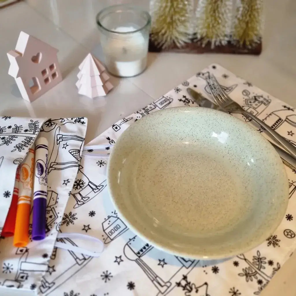 Abwaschbares Tischset aus Stoff zum Ausmalen (Option Filzstifte und Fe