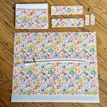 kit couture cabas de plage fleuri avec pièces de tissu prédécoupées et fermeture éclair