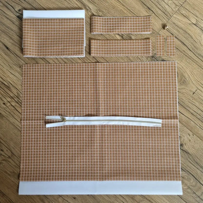 kit couture sac cabas à carreaux beige avec tissus découpés et zip blanc