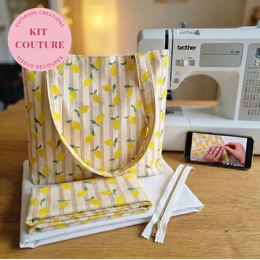 kit couture cabas de plage en coton enduit avec tissus découpés et tutoriel vidéo