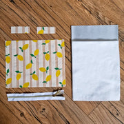 kit couture pochette plate isotherme motif citron avec doublure isolante blanche