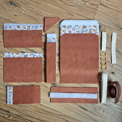 kit couture sac à dos enfant velours côtelé marron avec pièces prédécoupées et fermeture zippée