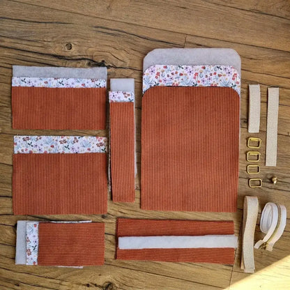 kit couture sac à dos enfant velours côtelé terracotta avec pièces prédécoupées et accessoires couture