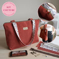 Kit couture pour sac cabas en velours côtelé terracotta avec tissus découpés, fermetures zippées et anse fleurie