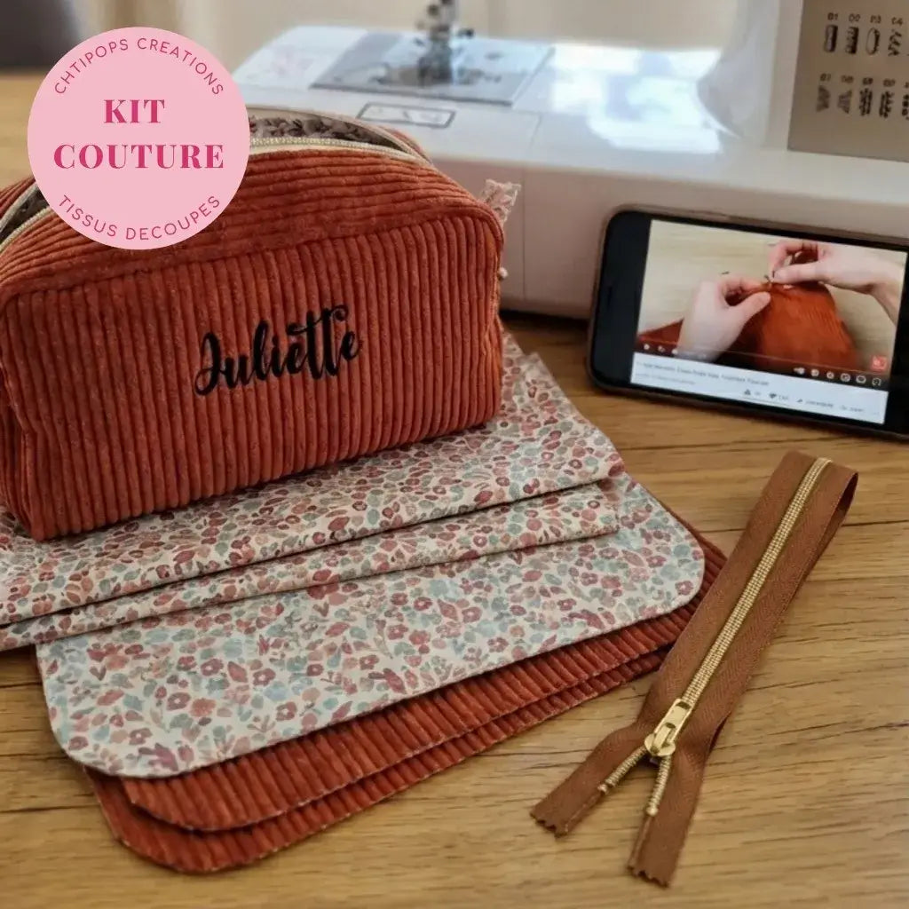 Kit couture : Trousse de toilette en velours côtelé