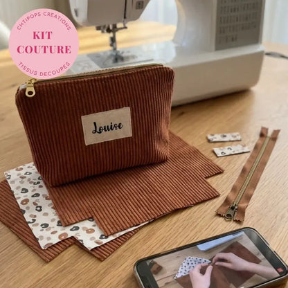 Kit couture : Trousse zippée en velours côtelé