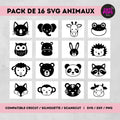 16 SVG thème "Animaux mignons" - Fichiers Découpe pour Cricut, ScanNCut, Silhouette - Idéal Stickers, Flex et Personnalisation Chtipops Créations