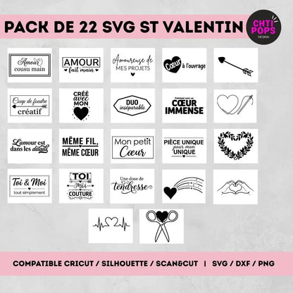 22 SVG thème "Amour" - Fichiers Découpe pour Cricut, ScanNCut, Silhouette - Idéal Stickers, Flex et Personnalisation Chtipops Créations
