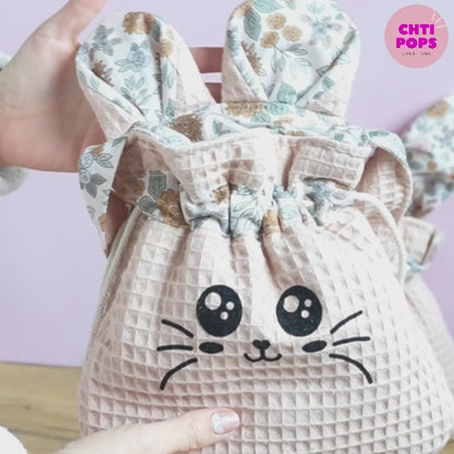 Bolsa saco infantil personalizada de nido de abeja con orejas de gato