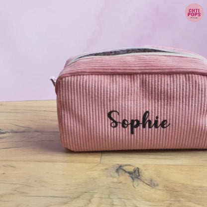 Trousse de toilette personnalisée avec prénom en velours côtelé