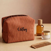 trousse maquillage velours côtelé terracotta personnalisée avec prénom